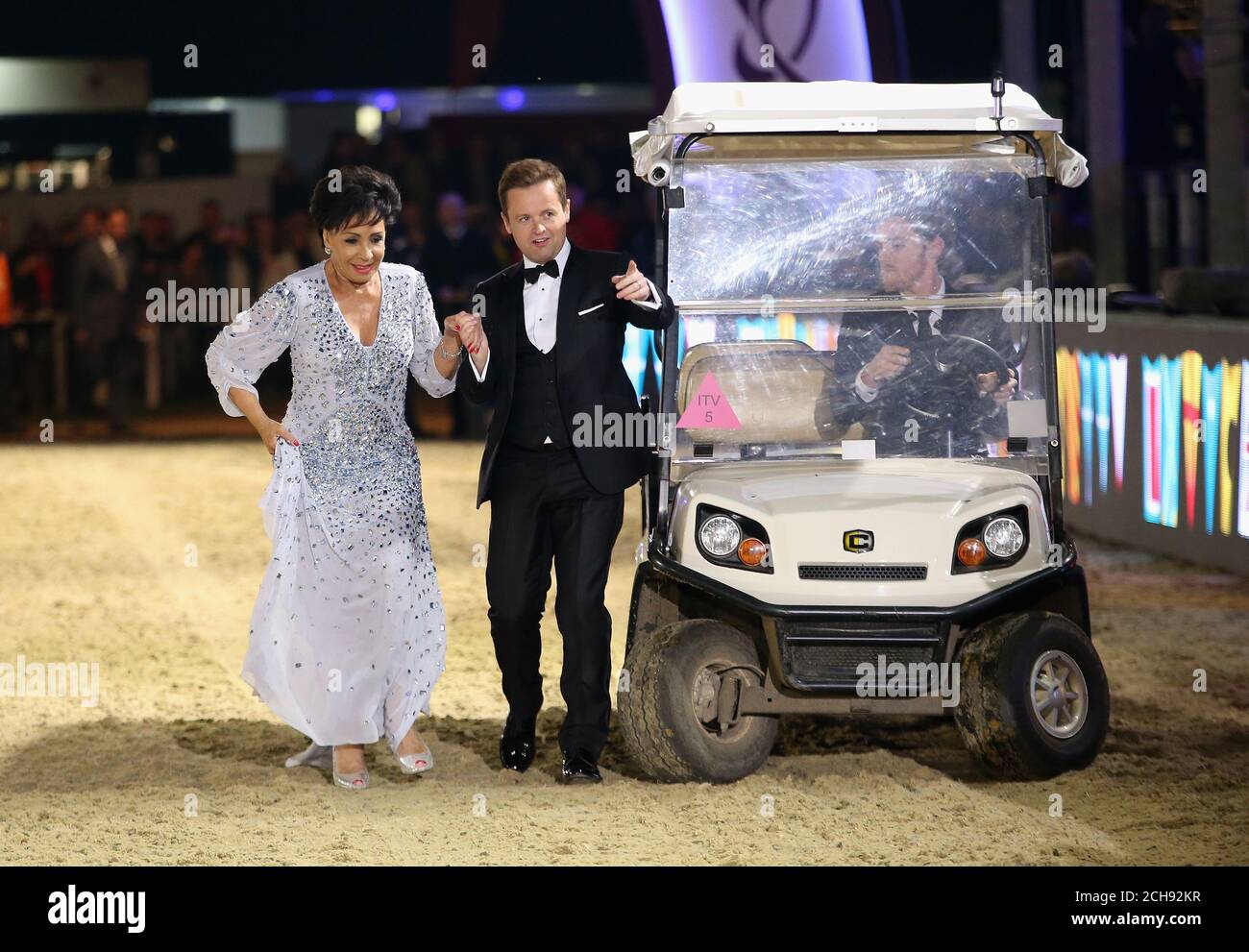 Dame Shirley Bassey and Declan Donnelly during the televised celebration of the Queen's 90th birthday in the grounds of Windsor Castle in Berkshire. Stock Photo