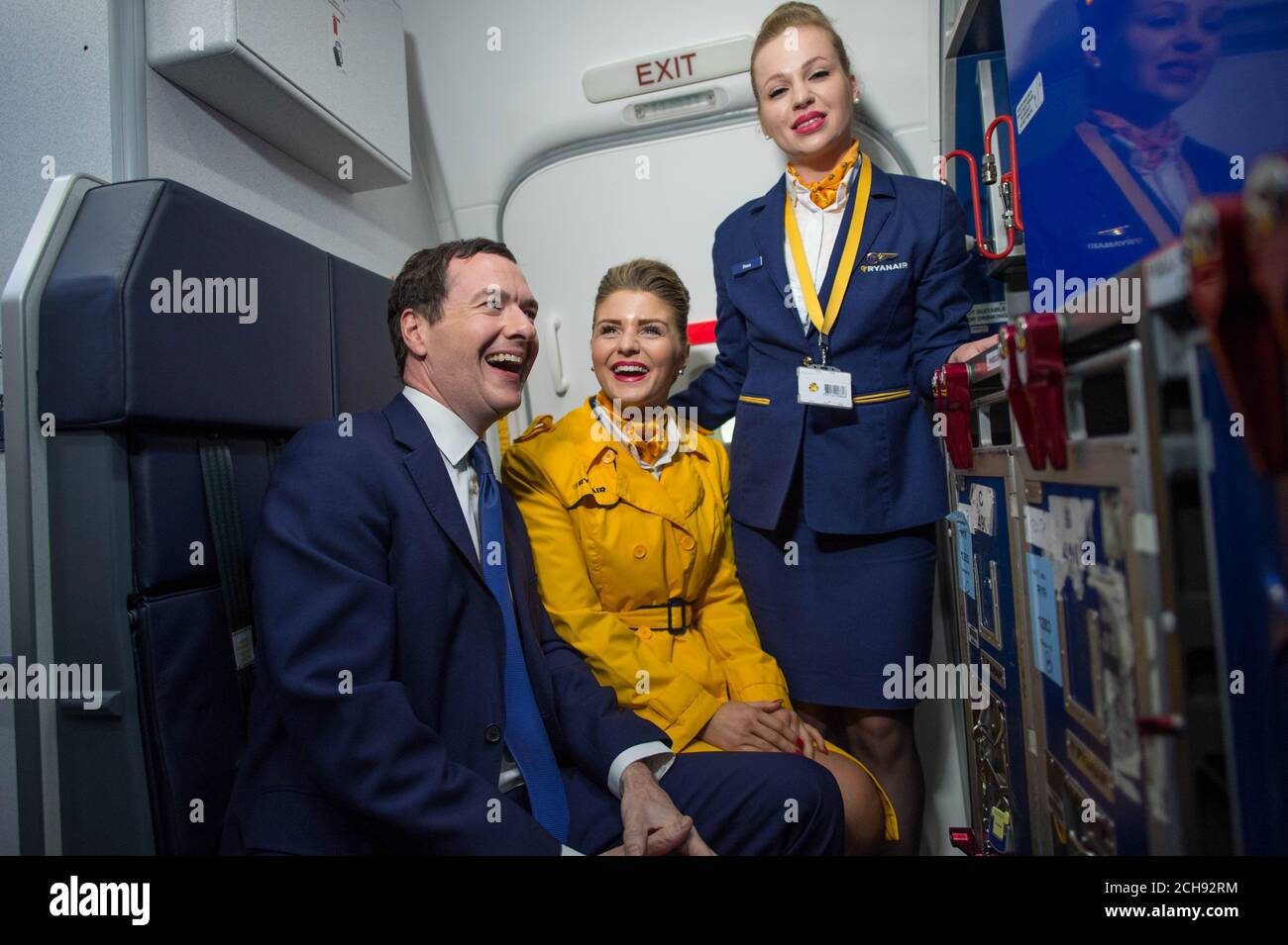 Chancellor of the Exchequer George Osborne, meets Ryanair cabin crew at  Stansted Airport, where the Chancellor said that 450 jobs and almost  &Acirc;&pound;1 billion in investment announced by Ryanair would be "at