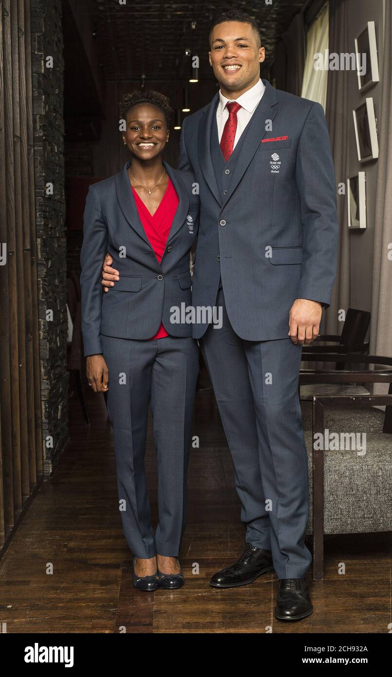 Athlete Dina Asher Smith and super heavyweight boxer Joe Joyce during the Team GB Rio 2016 formal wear launch at the Century Club in London. Stock Photo
