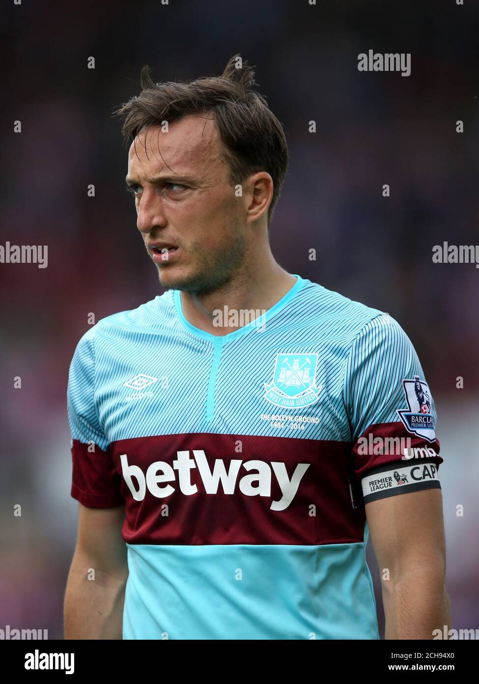 West Ham United's Mark Noble during the Barclays Premier League match at the Britannia Stadium, Stoke-on-Trent. PRESS ASSOCIATION Photo. Picture date: Sunday May 15, 2016. See PA story SOCCER Stoke. Photo credit should read: Tim Goode/PA Wire. RESTRICTIONS: No use with unauthorised audio, video, data, fixture lists, club/league logos or 'live' services. Online in-match use limited to 75 images, no video emulation. No use in betting, games or single club/league/player publications. Stock Photo
