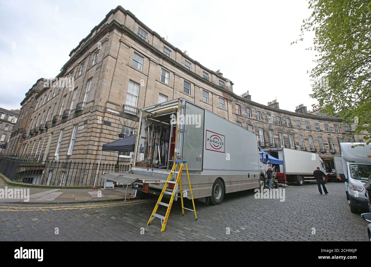 Vans on set in Royal Circus for the film Trainspotting which is currently being filmed in Stock Photo -