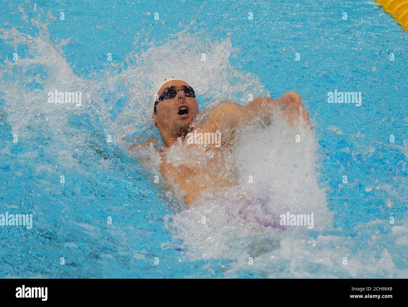 France's Camille Lacourt competes in the Men's 50m Backstroke heats during day ten of the European Aquatics Championships at the London Aquatics Centre, Stratford. Stock Photo