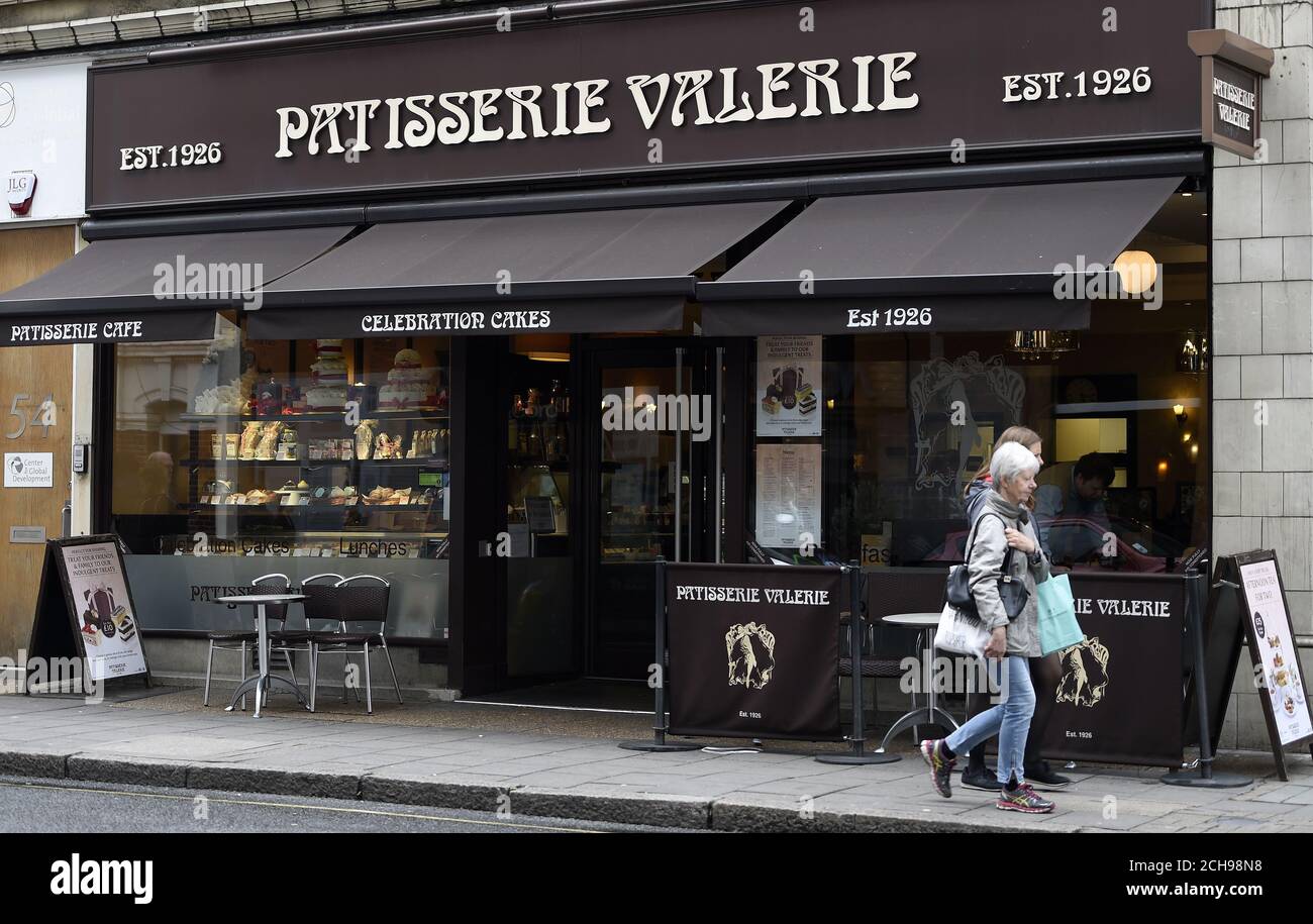 A general view of a Patisserie Valerie shop in central London, as the owner of the cake firm has notched up a 20.6% rise in half year pre-tax profits to Â£8.4 million, but the company flagged that it is feeling pressure from the National Living Wage. Stock Photo