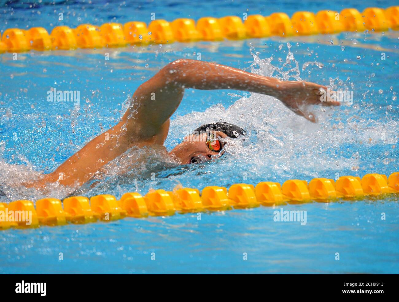 Italy's Gregorio Paltrinieri competes in the Men's 1500m Freestyle Final during day ten of the European Aquatics Championships at the London Aquatics Centre, Stratford. Stock Photo