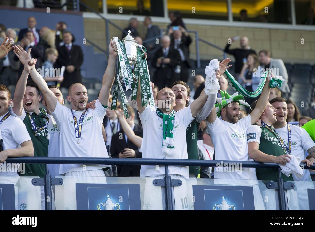 Hamden Park, Glasgow, Scotland. 21st May, 2016. Scottish Cup Final. Rangers  versus Hibernian. Hibernian's Martin Boyle (17) Celebrating their Scottish  Cup win against Rangers Cup after their 3-2 win Credit: Action Plus