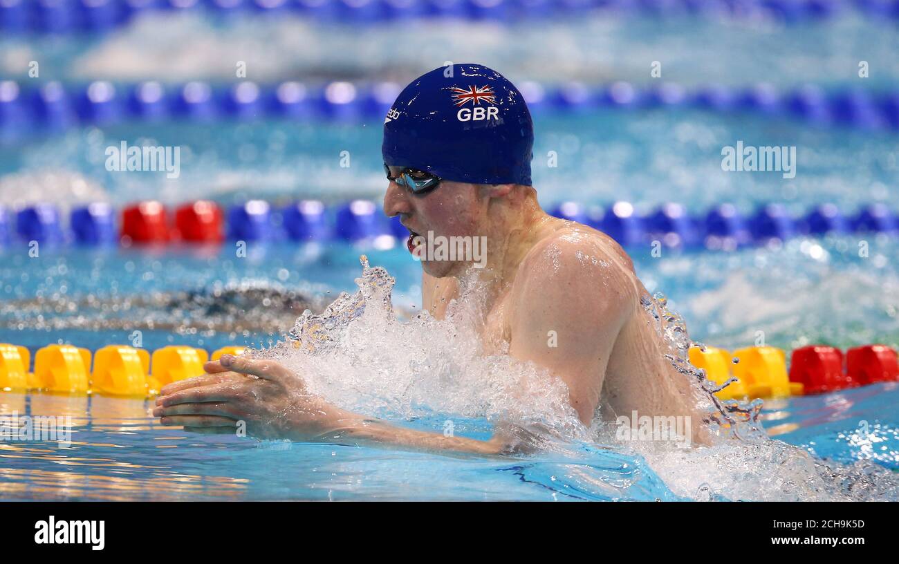 Great Britain's Max Litchfield during the men's 400m medley final during day fourteen of the European Aquatics Championships at the London Aquatics Centre, Stratford. Stock Photo