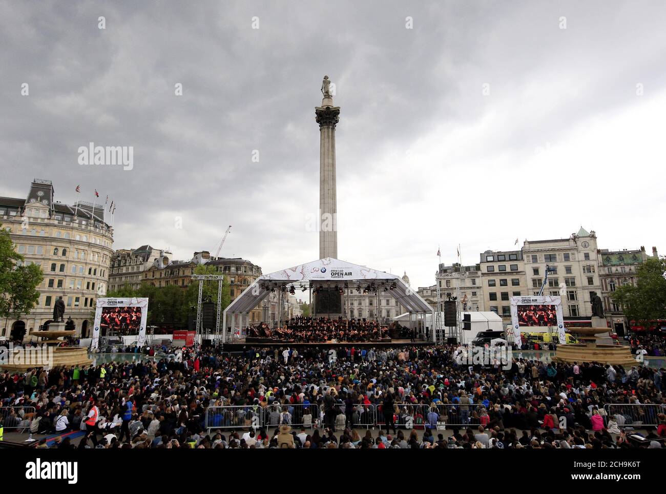 The London Symphony Orchestra, conducted by Valery Gergiev, performe an all-Tchaikovsky programme in Trafalgar Square, central London as part of the orchestra's annual BMW LSO Open Air Classics series. Stock Photo