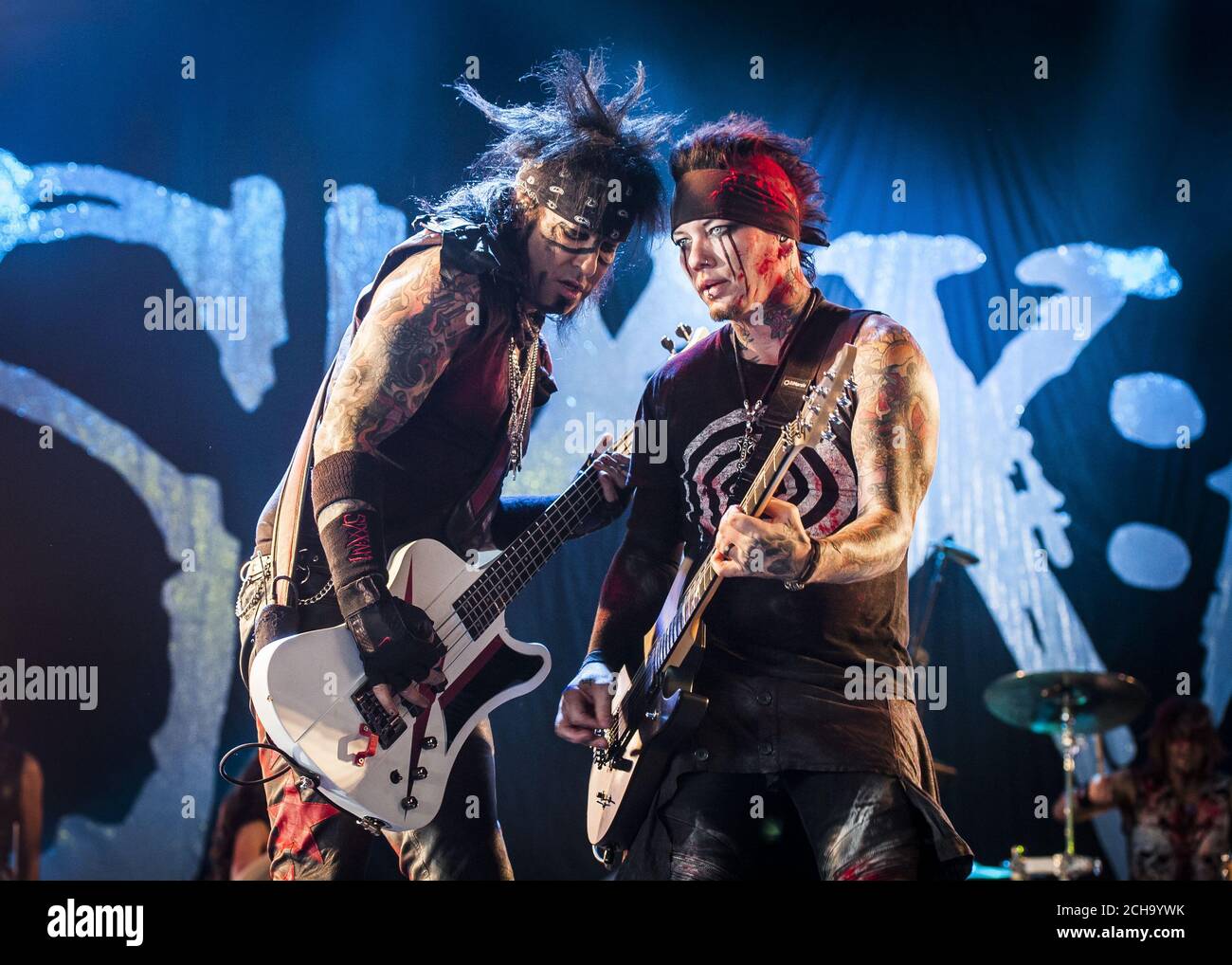 Nikki Sixx And Dj Ashba From Sixx A M Perform Live On Stage At The Isle Of Wight Festival Seaclose Park Newport On The Isle Of Wight Stock Photo Alamy