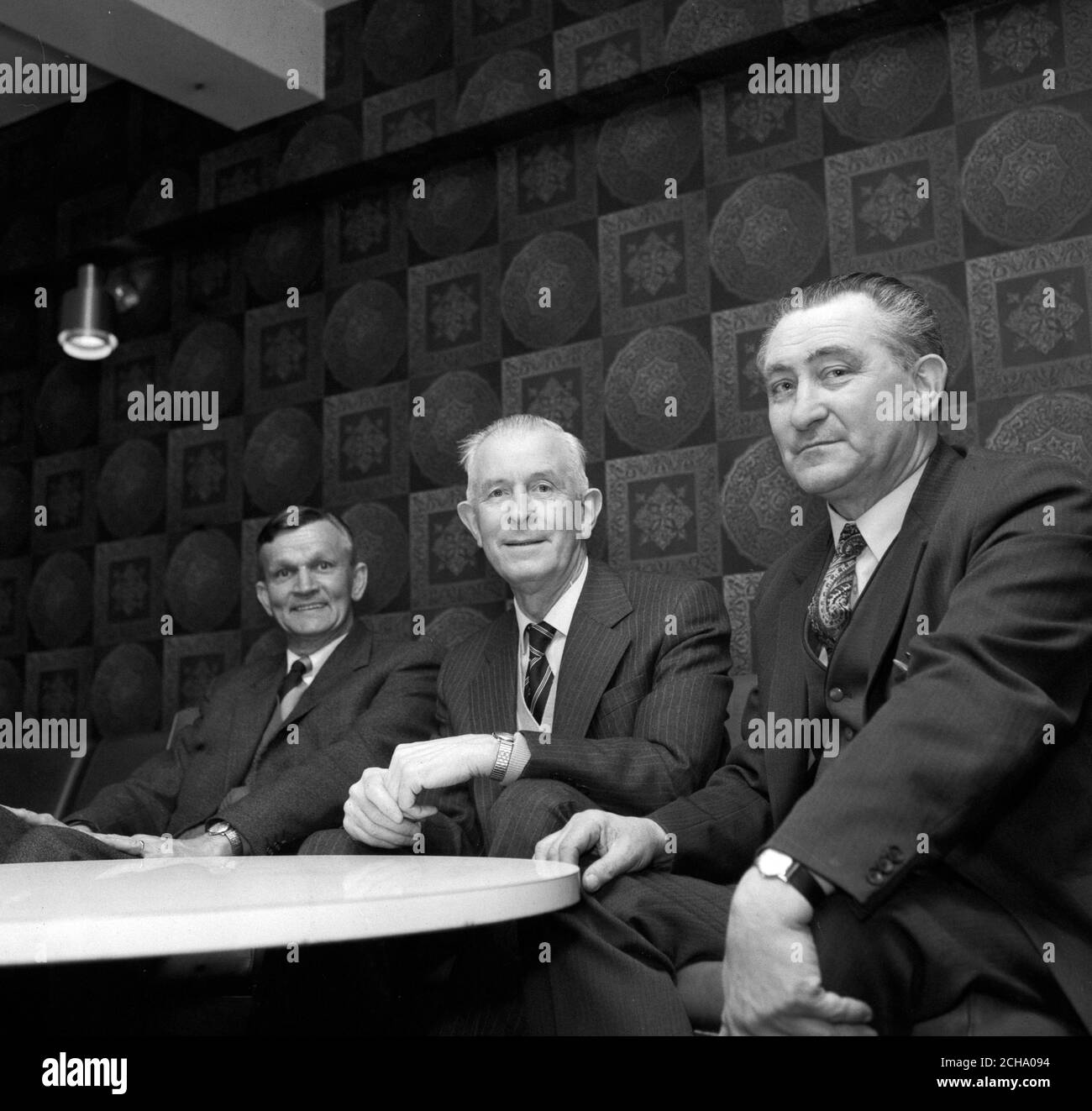 (l-r) F.C. Long, J.F. Blane and G.F. Brown at their Long Service Awards presentation at the Press Association. Stock Photo