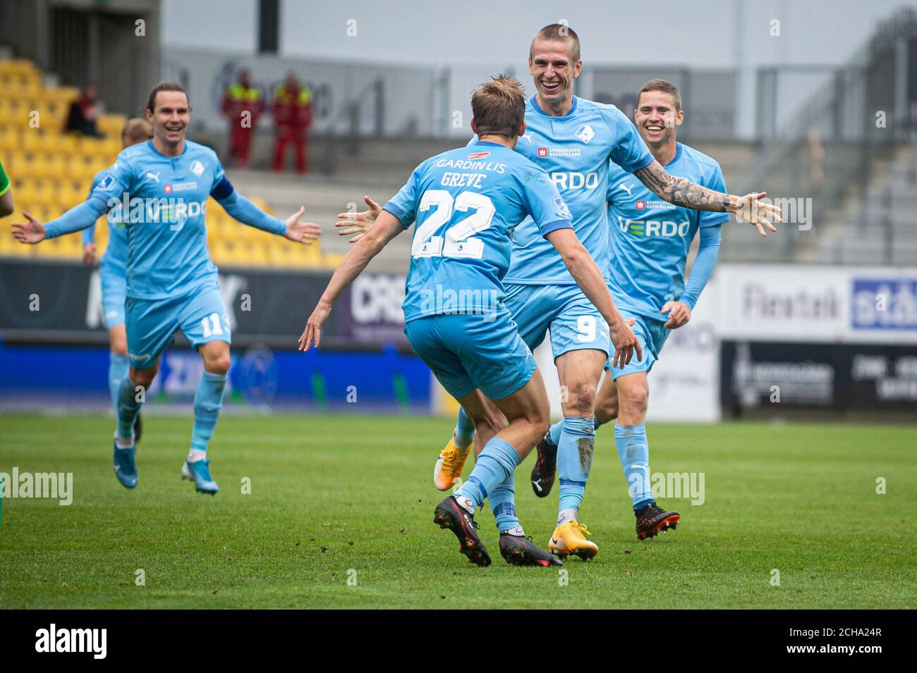 Horsens, Denmark. 13th Sep, 2020. Emil Riis Jakobsen (9) of Randers FC  scores for 0-2 during the 3F Superliga match between AC Horsens and Randers  FC at Casa Arena in Horsens. (Photo
