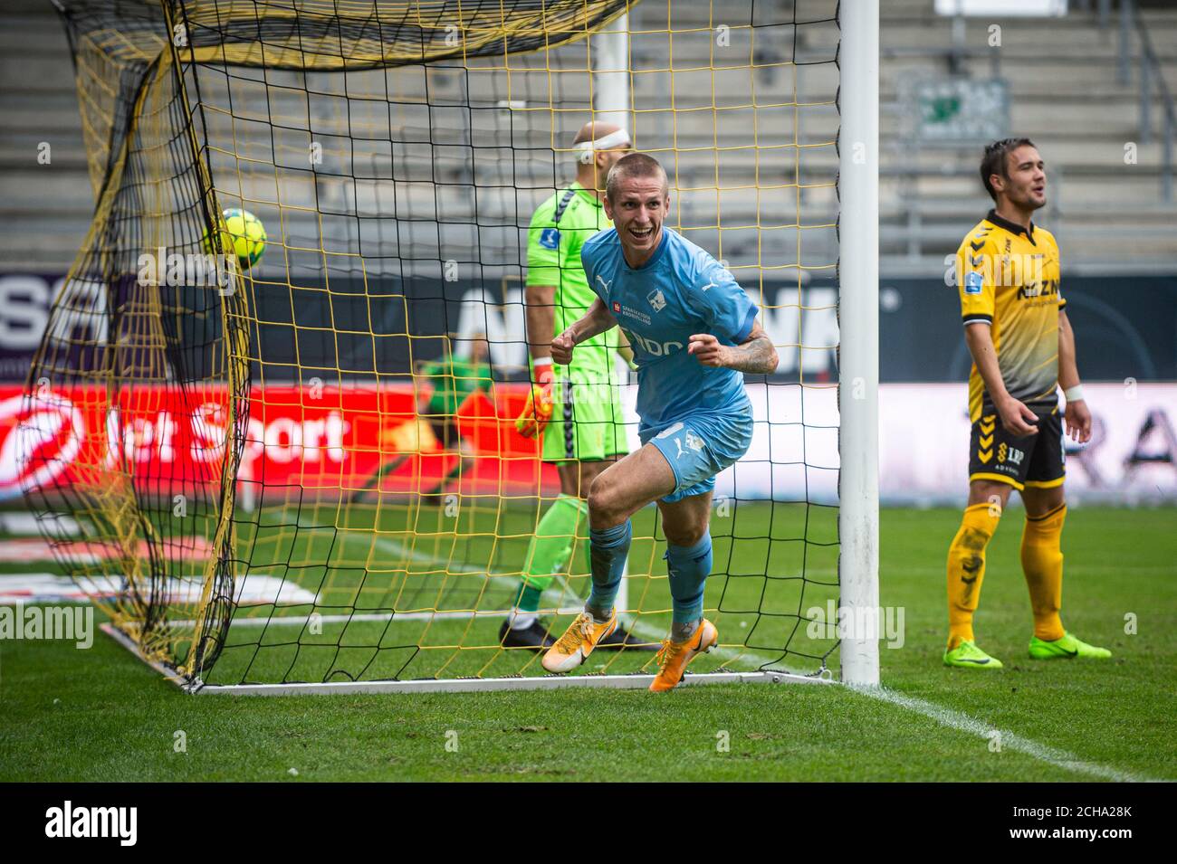 Horsens, Denmark. 13th Sep, 2020. Emil Riis Jakobsen (9) of Randers FC  scores for 0-3 during the 3F Superliga match between AC Horsens and Randers  FC at Casa Arena in Horsens. (Photo