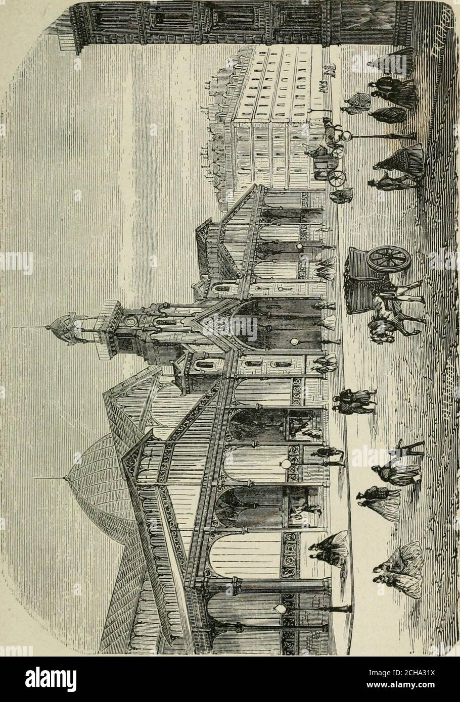 . Les merveilles du nouveau Paris-- . ssembler plutôt à un champ de foire quà un champ derepos. Il était encadré par une espèce de galerie dallée, recou-verte dune voûte soutenue par des colonnes; cette galeriedevint un passage fréquenté, on y installa de nombreusesboutiques et ce fut bientôt le rendez-vous à la mode. En 1785, on convertit lenclos des Innocents en une placepublique destinée à servir de marché aux légumes et auxfruits. On détruisit léglise et on se servit des parties de lafontaine construite par Pierre Lescot et sculptée par JeanGoujon, pour la nouvelle fontaine Stock Photo