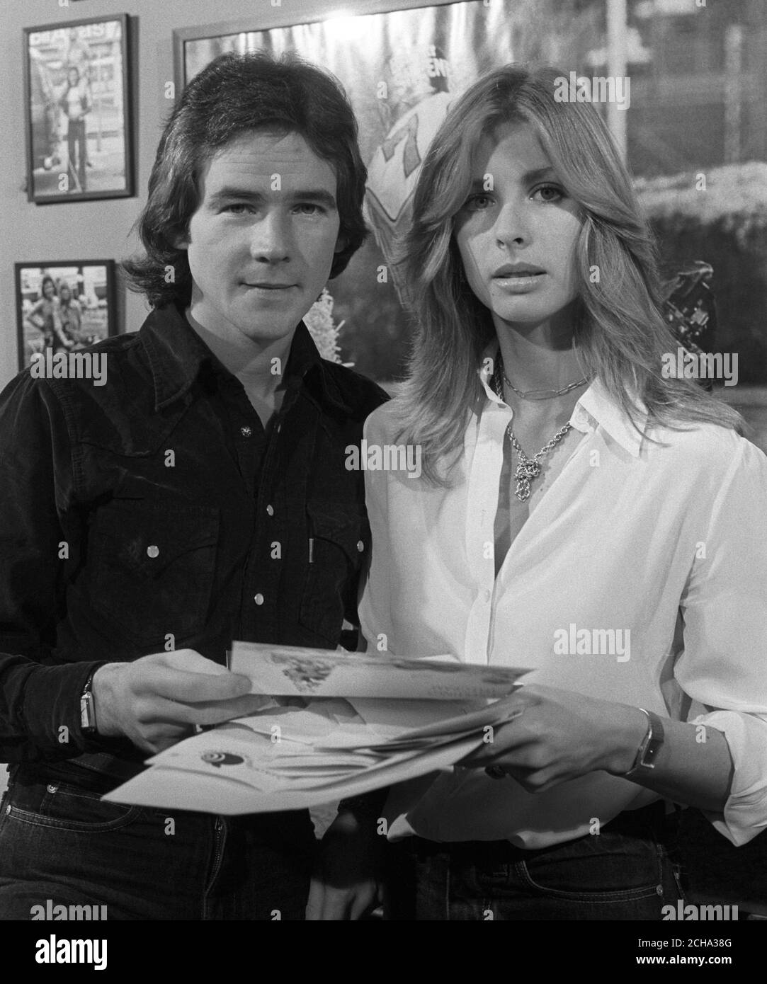 Barry Sheene and his girlfriend Stephanie McLean at his London home. Stock Photo