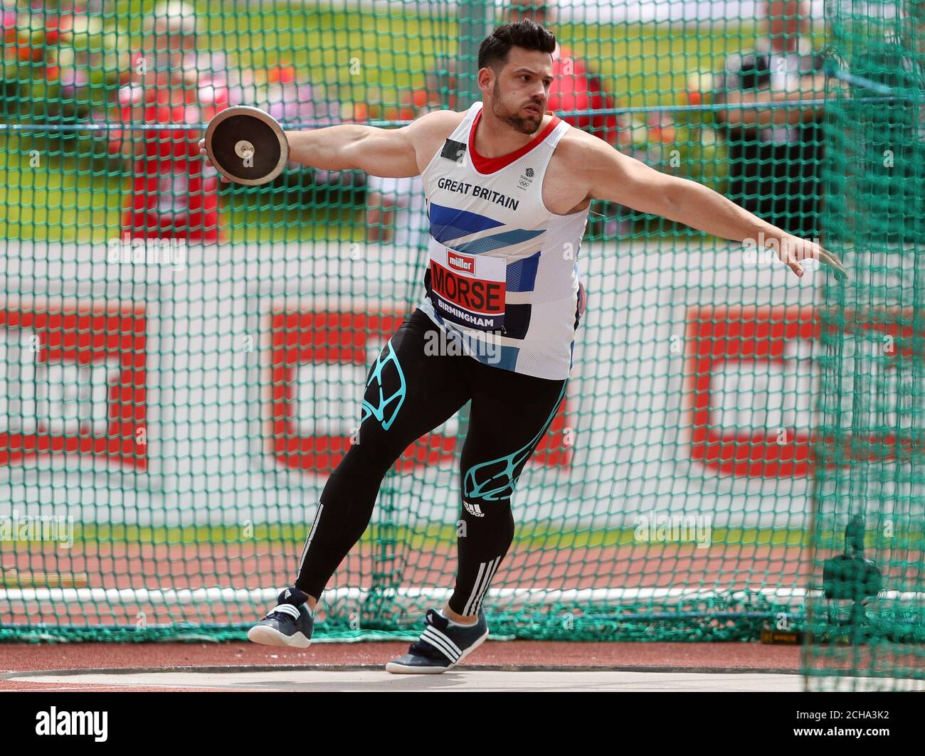 Brett Morse in the Discus throw during day one of the British Championships at the Alexander Stadium, Birmingham. Stock Photo