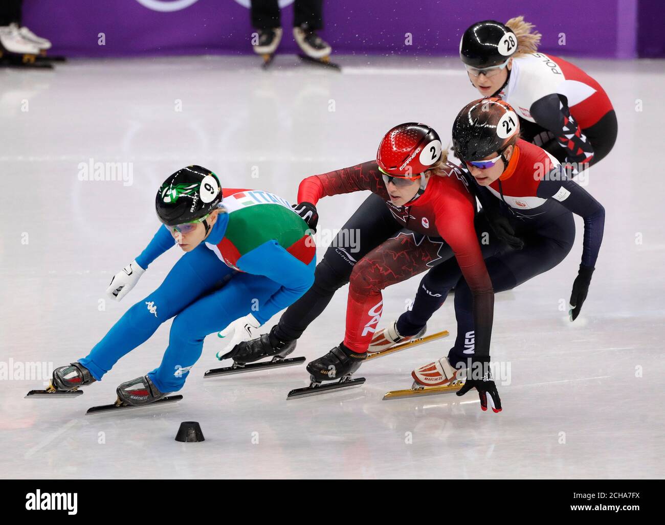 Short Track Speed Skating Events – Pyeongchang 2018 Winter Olympics –  Women's 500m Quarterfinal – Gangneung Ice Arena - Gangneung, South Korea –  February 13, 2018 - Arianna Fontana of Italy leads