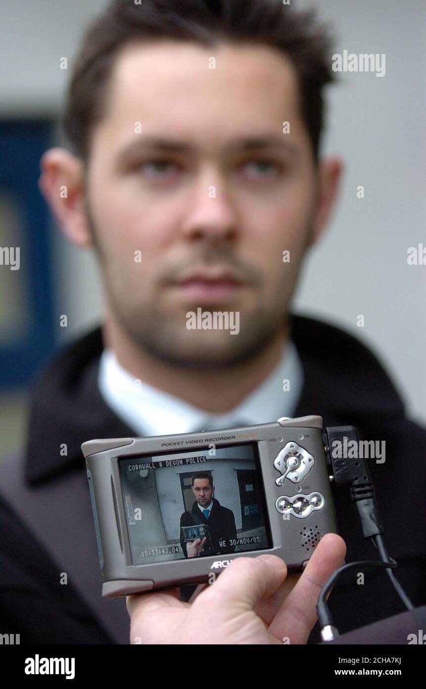 Sgt Olly Tayler (not in picture) demonstrates the new head camera, Thursday 1 December , which will be used by Devon and Cornwall Police to help cut crime. They are the first force outside of London to use such devices. See PA Story POLICE Camera. PRESS ASSOCIATION Photo. Photo credit should read: Sean Hernon/Plmouth Evening Herald/PA Stock Photo