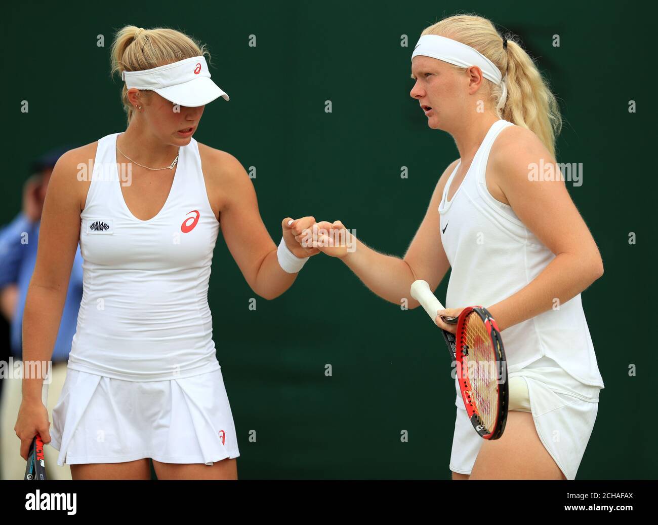 Fracesca Jones (right) and Ali Collins during their doubles match on day  ten of the Wimbledon Championships at the All England Lawn Tennis and  Croquet Club, Wimbledon Stock Photo - Alamy