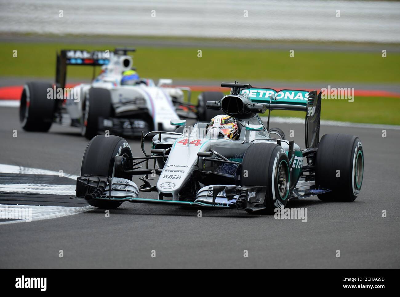 Mercedes' Lewis Hamilton during Practice Day for the 2016 British Grand Prix at Silverstone Circuit, Towcester. Stock Photo