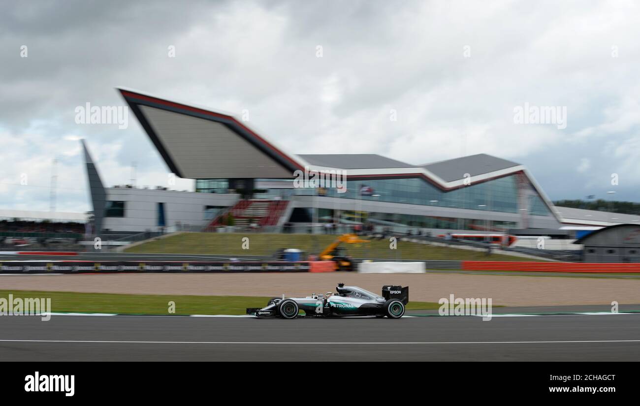 Mercedes' Lewis Hamilton during Practice Day for the 2016 British Grand Prix at Silverstone Circuit, Towcester. Stock Photo