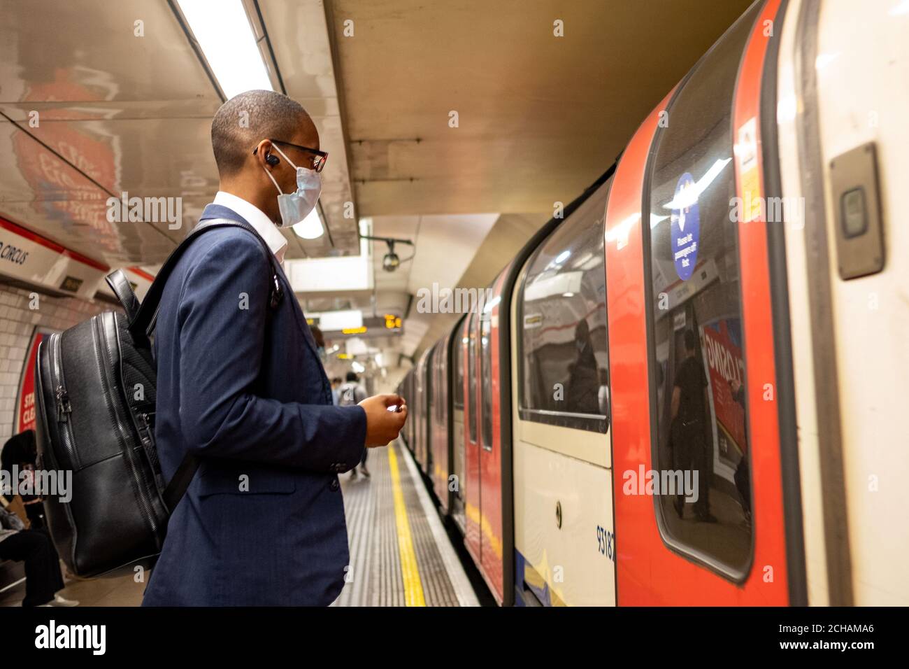 London September 2020 Businessman wearing a face mask on the London