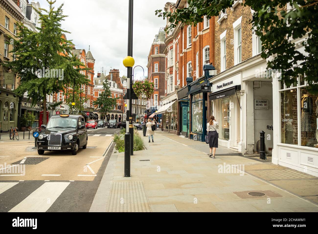 London- September 2020: Marylebone High Street / Marylebone Village. An attractive area of high end and independent shops in an upmarket area. Stock Photo