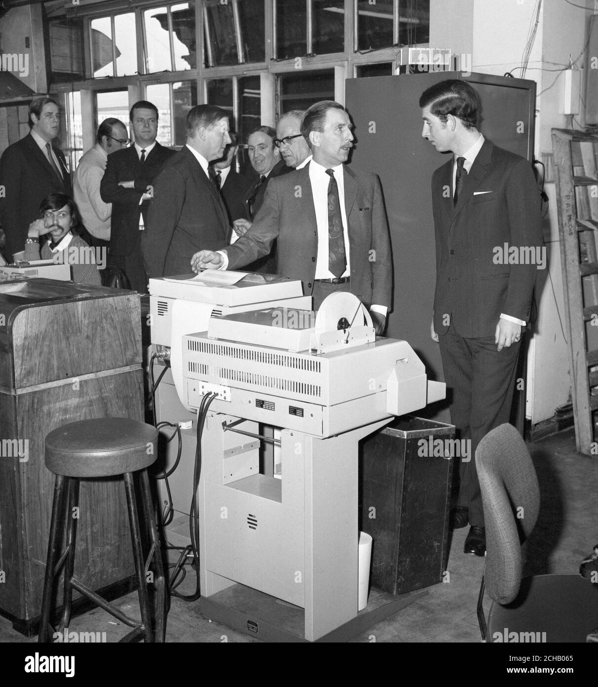 The Prince of Wales takes a tour of the Press Association. Stock Photo