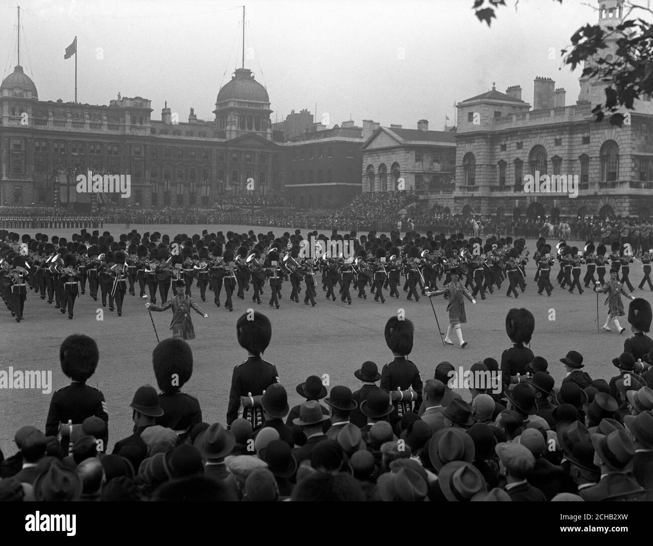Massed band at the Trooping the Colour ceremony. Stock Photo