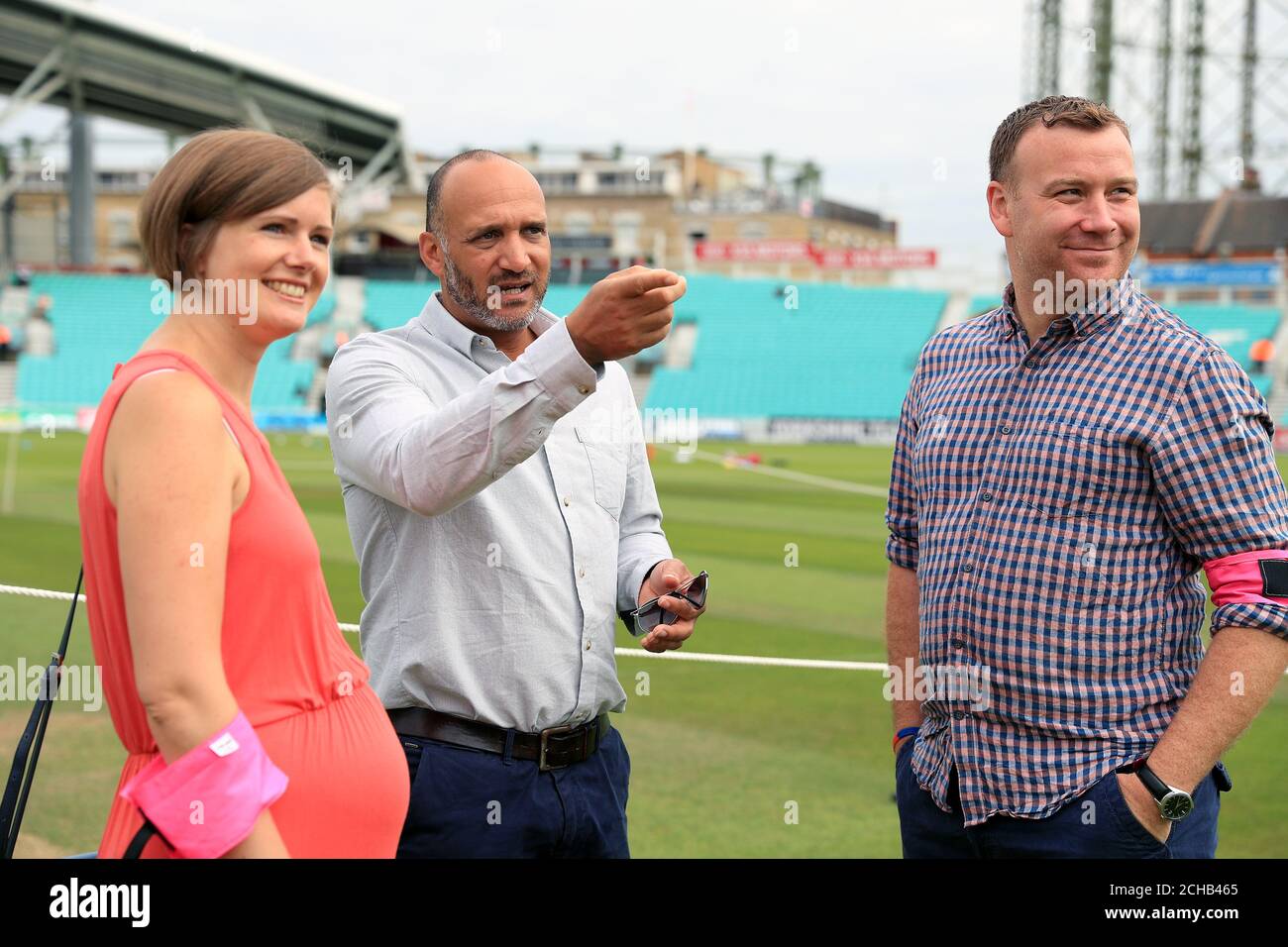 Former Surrey and England cricketer Mark Butcher with guests on the pitch  prior to the game Stock Photo - Alamy