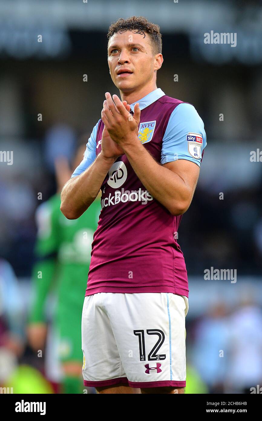 Aston Villa's James Chester acknowledges the travelling support Stock Photo