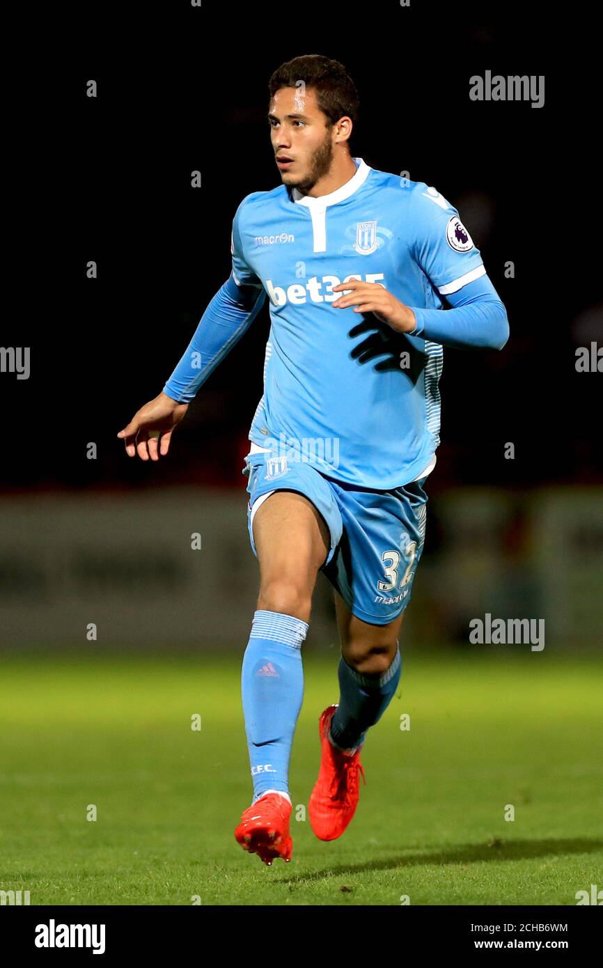 Stoke City's Ramadan Sobhi during the EFL Cup, Second Round match at the Lamex Stadium, Stevenage. PRESS ASSOCIATION Photo. Picture date: Tuesday August 23, 2016. See PA story SOCCER Stevenage. Photo credit should read: Tim Goode/PA Wire. RESTRICTIONS: EDITORIAL USE ONLY No use with unauthorised audio, video, data, fixture lists, club/league logos or 'live' services. Online in-match use limited to 75 images, no video emulation. No use in betting, games or single club/league/player publications. Stock Photo