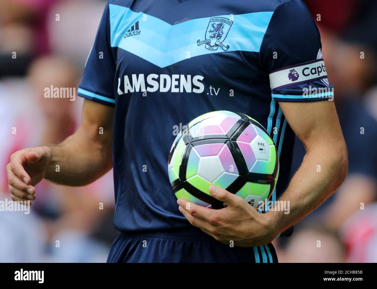 A general view of a 2017 Nike Ordem 4 Premier League Match Football in the  arms of Middlesbrough's George Friend Stock Photo - Alamy