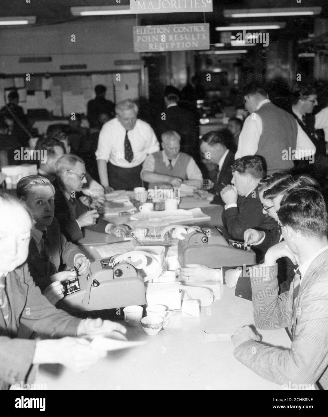 Scenes from the Press Association news room during the 1955 General Election. Stock Photo