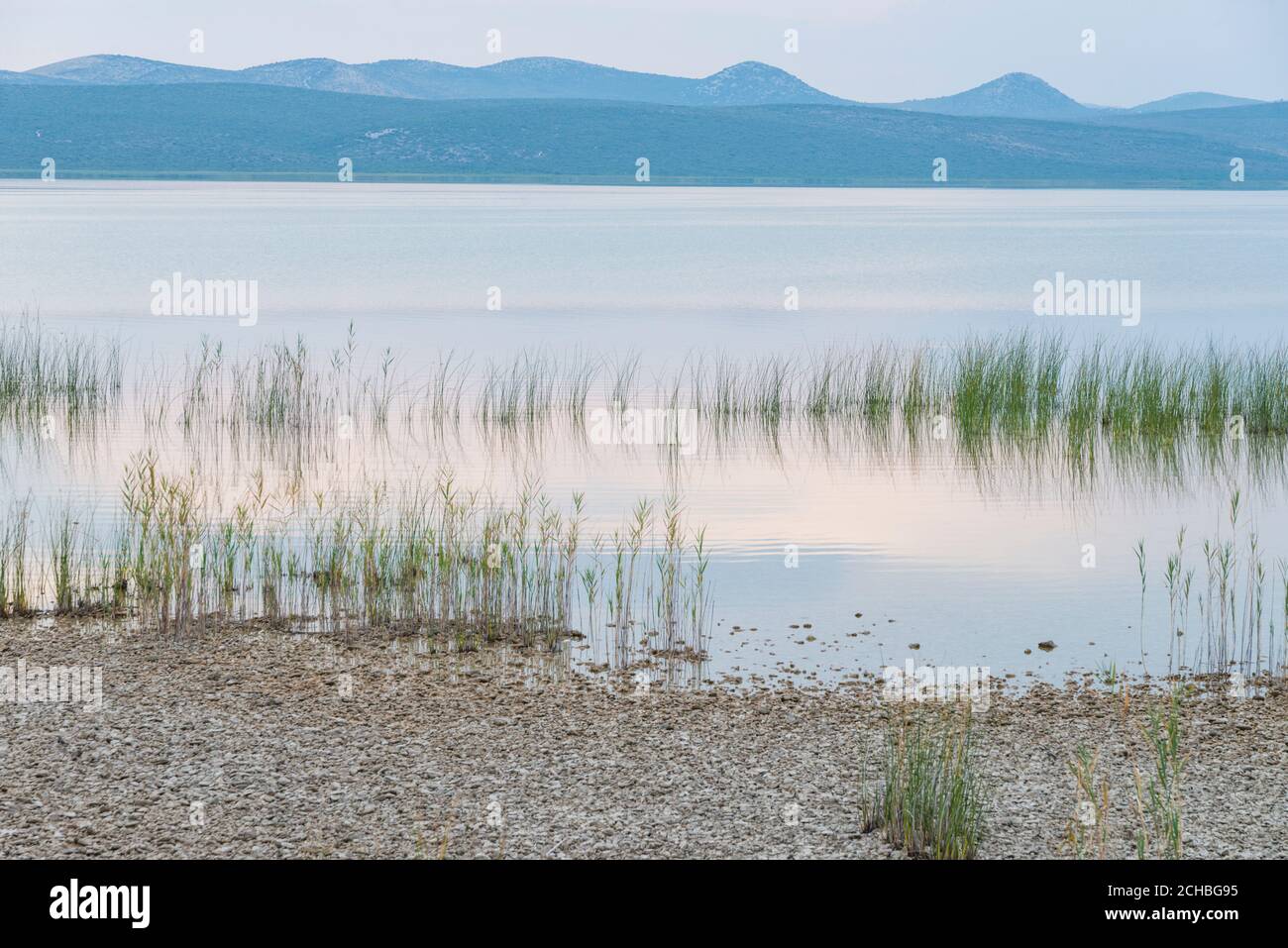 Lake Vrana (Vransko Jezero) and Adriatic Islands, Croatia. Stock Photo