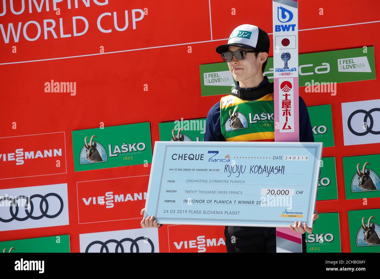 Alpine Skiing Fis Ski Jumping World Cup Finals Wc Men Planica Slovenia March 24 2019 Japan S Ryoyu Kobayashi Reacts On The Podium After Finishing First Reuters Borut Zivulovic Stock Photo Alamy