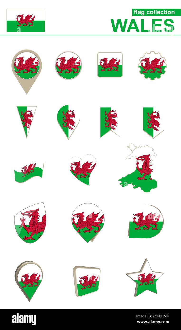 Wales Flag Collection. Big set for design. Vector Illustration. Stock Vector