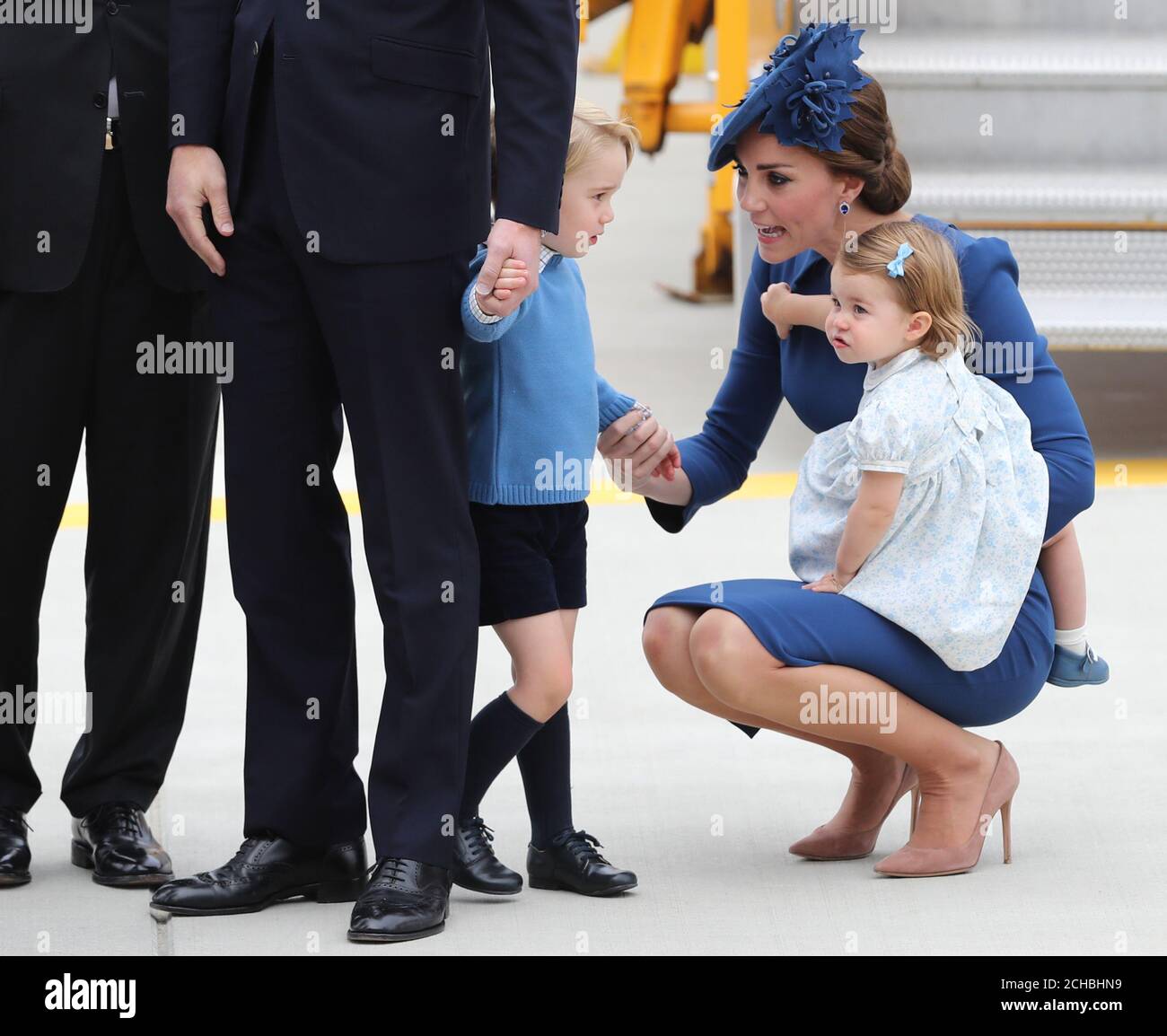 The Duchess of Cambridge with Princess Charlotte and Prince George as they arrive at Victoria International Airport on the first day of the Royal Tour to Canada. PRESS ASSOCIATION Photo. Picture date: Saturday September 24, 2016. See PA story ROYAL Canada. Photo credit should read: Andrew Milligan/PA Wire Stock Photo