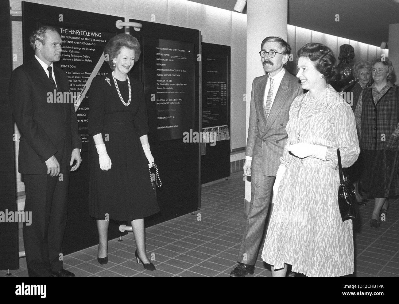 Queen Elizabeth II (right) meeting Lady Raine Spencer, stepmother of the Princess of Wales, at the opening of the Henry Cole Wing at the Victoria and Albert Museum in London. Stock Photo