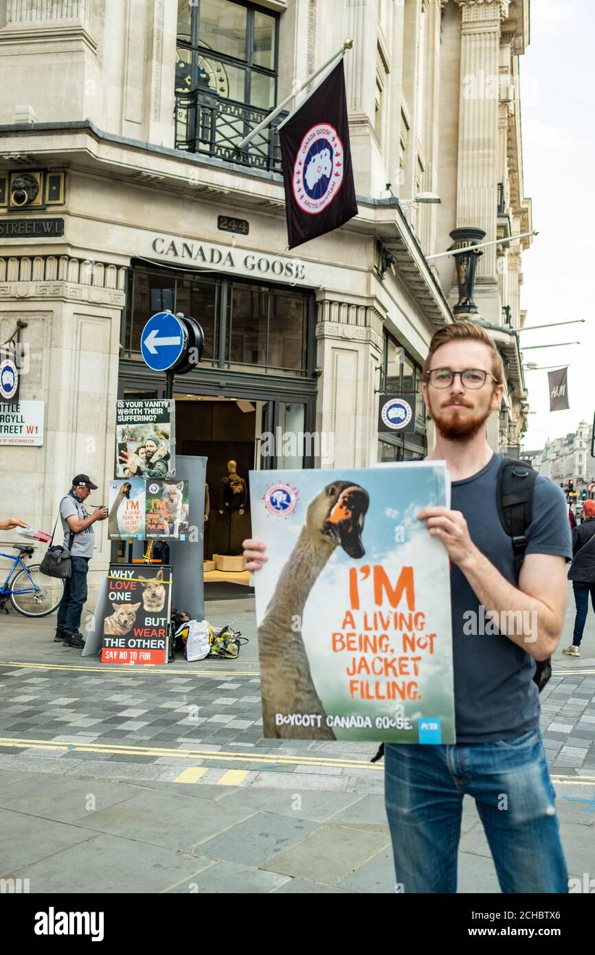 Protest outside canada goose regent street 2025