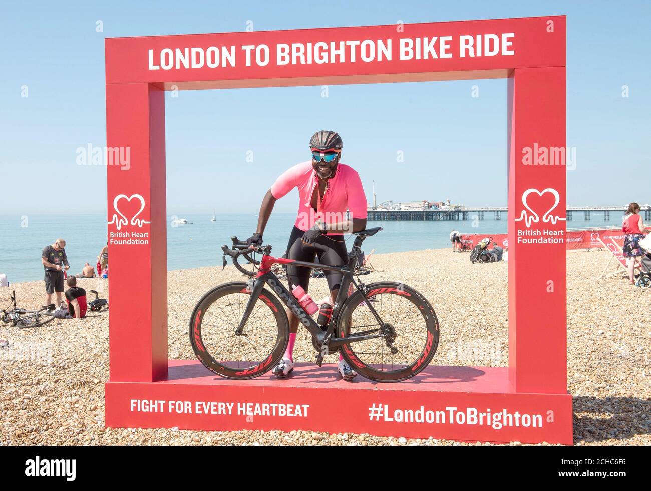 EDITORIAL USE ONLY Akin Akinsete 44 from London celebrates in