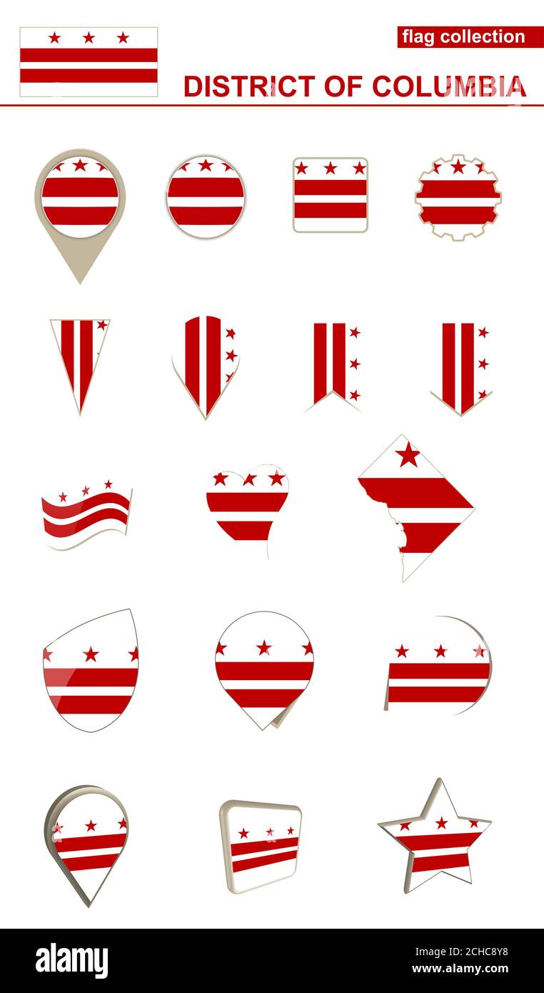 District of Columbia Flag Collection. Big set for design. Vector Illustration. Stock Vector