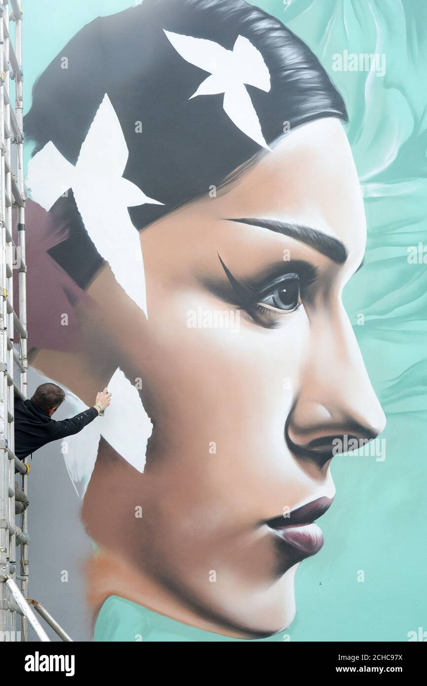 Graffiti artist 'Jody' works on a huge mural, titled 'Reverie', on a house  as he takes part in Upfest, a street art and graffiti festival in Bristol  Stock Photo - Alamy