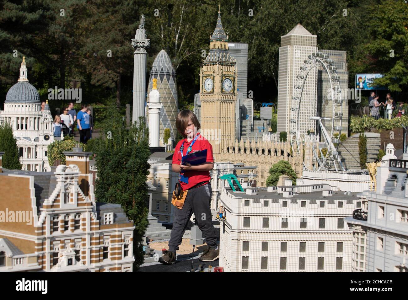 EDITORIAL USE ONLY Stanley Bolland, six, from Hampshire, undertakes some work experience as a 'Model Maker' at the Legoland Windsor Resort in Berkshire, after writing a letter applying for a job he saw advertised at the attraction in his local newspaper. PRESS ASSOCIATION. Issue date: Sunday September 3, 2017. Photo credit should read: David Parry/PA Wire Stock Photo
