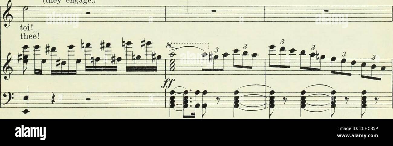 . Romeo and Juliet : opera in five acts . ^m & $*-&. ff m SX. &gt;-nJ rJ m w^E tr= Sois de mon cœur Now of my heart. Ill - ni - que loi!the law shalt be! Ty - bait! Ty- bait! ÉÉ ^ I ÉÈ i w mm ff 5^ m ff ^ i % » r r r »r r i r hm Il nestNone oth ler CI here dau - treis a z8* Ï» gg It i^=j i lavil che quelain, but ^ ^^ 1^ i^ ^= (they engage.). c£». * t- tXTtrr i: Ik W^ s r&gt;rr£f-£ ^ « p p^w *f* ^ «Ra. « I c£s&gt;. P * 13203 •, II Stock Photo