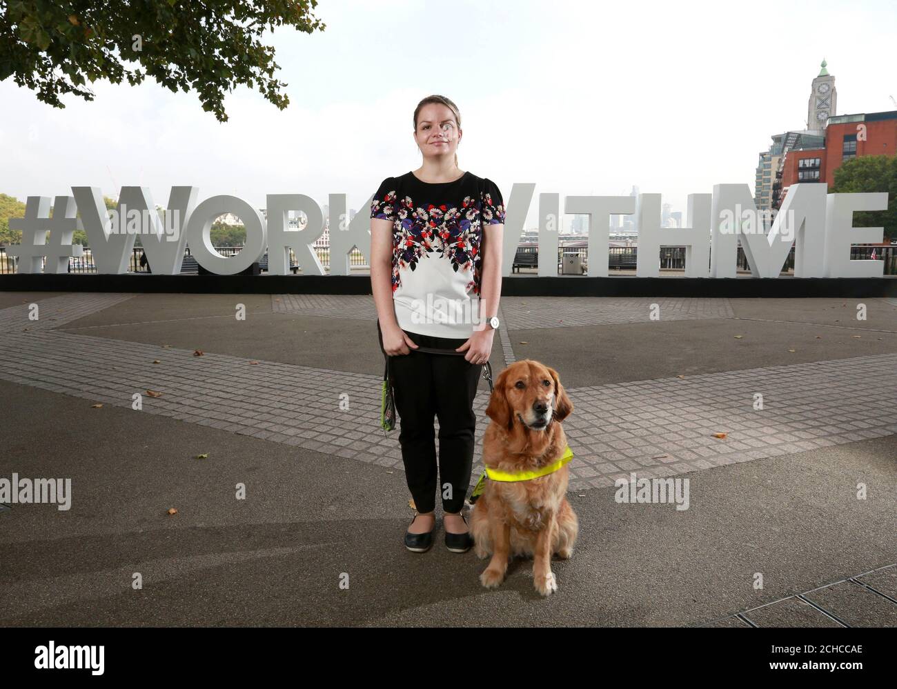 Campaigner Lauren Pitt, who has a Visual Impairment, launches the #WorkWithMe project with disability charity Scope and Virgin Media, on London's Southbank. PRESS ASSOCIATION. Issue date: Thursday September 28, 2017. The flagship campaign aims to support one million disabled people into work by 2020, with the launch of a new digital employment support service for disabled people, funded by Virgin Media. Photo credit should read: Matt Alexander/PA Wire Stock Photo