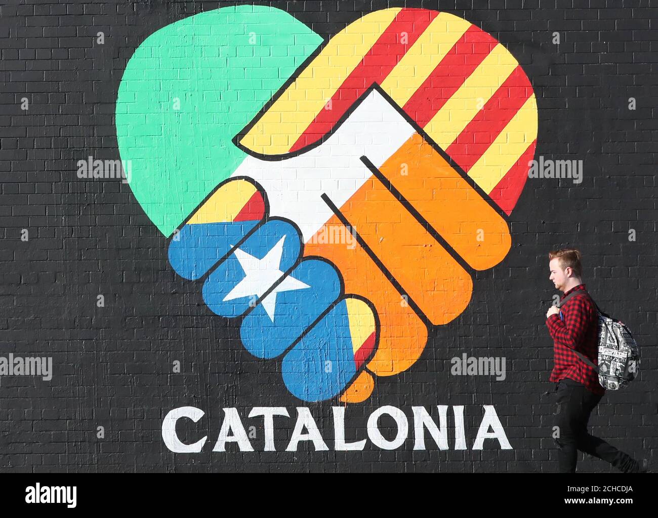 A new pro Catalan independence mural on Belfast's Falls road. Stock Photo