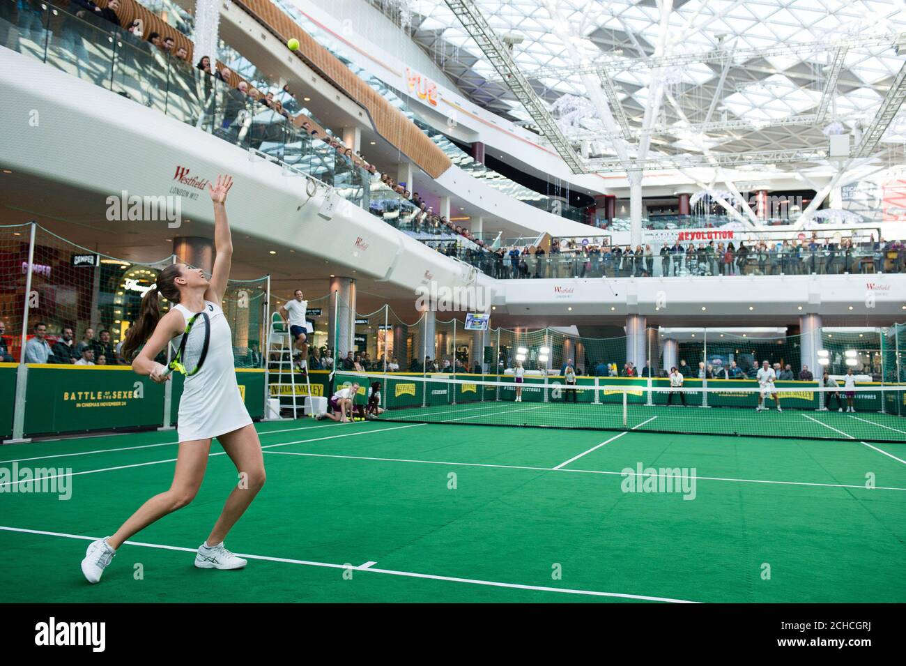 Great Britains Johanna Konta plays tennis against former Wimbledon champion  Pat Cash to celebrate the release of new tennis movie Battle of the Sexes,  in partnership with cereal bar Nature Valley, at