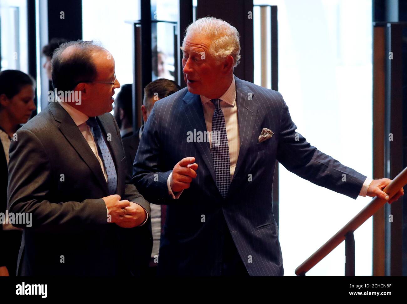 Britain S Prince Charles Is Welcomed By Ceo Of Daniel Barenboim Foundation Uruguayan German Conductor Tabare Perlas As They Visit The Barenboim Said Academy In Berlin Germany May 9 2019 Reuters Fabrizio Bensch Pool Stock Photo