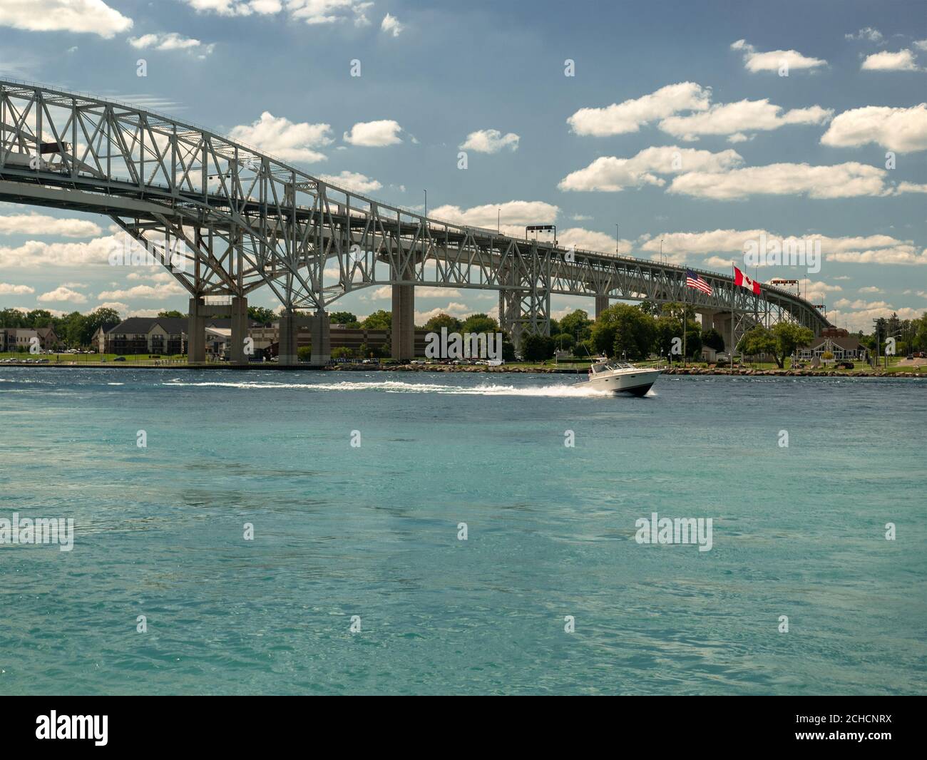 The Blue Water Bridge Spanning The St Clair River In Sarnia Ontario Canada The International Crossing Point On The Canadian U.S. Border Stock Photo