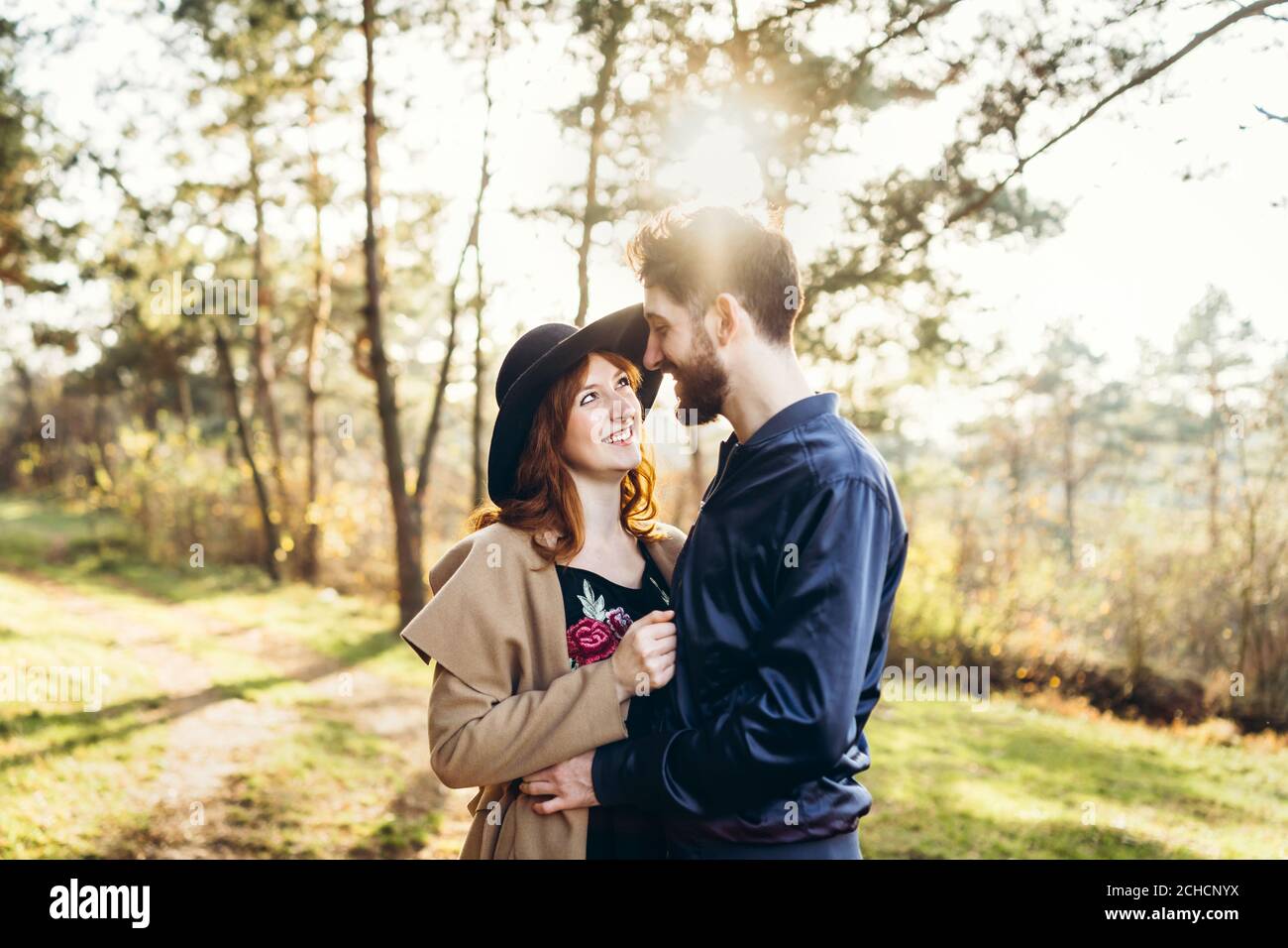 Happy young romantic couple spend time together outdoor Stock Photo - Alamy