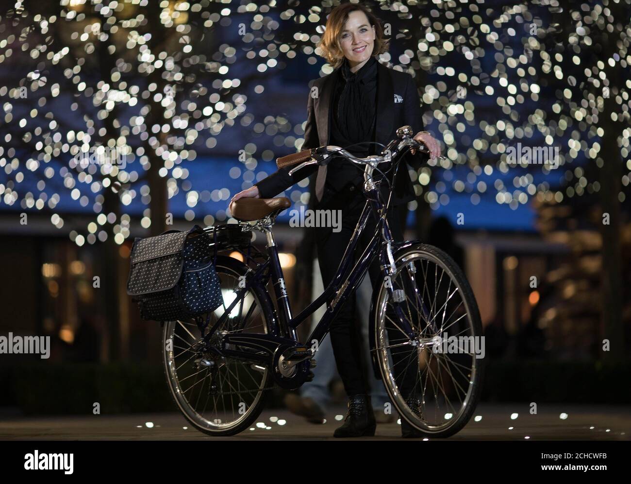 EMBARGOED TO 0001 MONDAY MARCH 12 EDITORIAL USE ONLY Victoria Pendleton  unveils the new special edition midnight blue version of the Somerby electric  bike, which will go on sale at Halfords stores